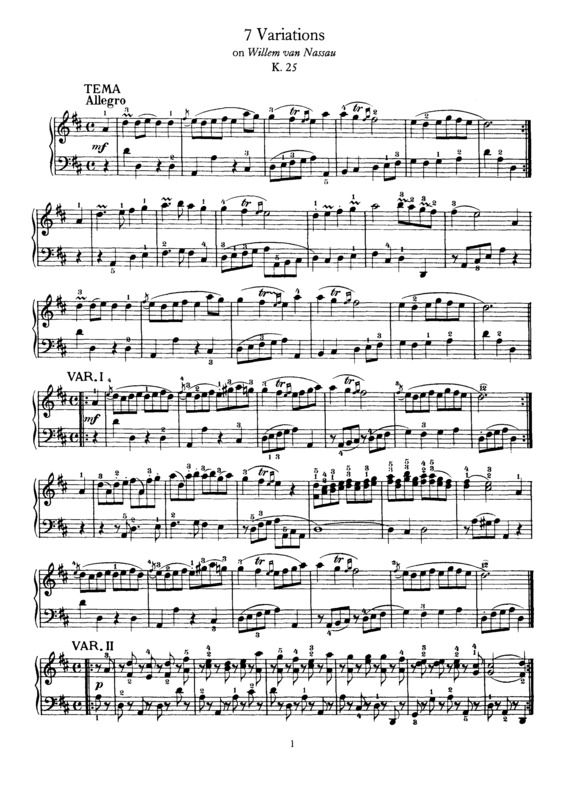 Partitura da música 7 Variations on `Willem van Nassau`