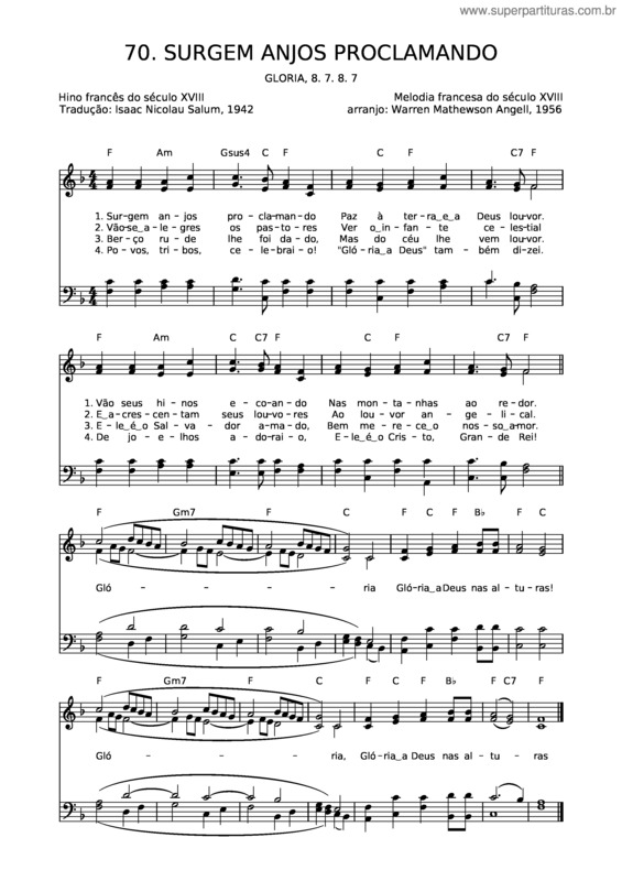 Partitura da música 70 Surgem Anjos Proclamando