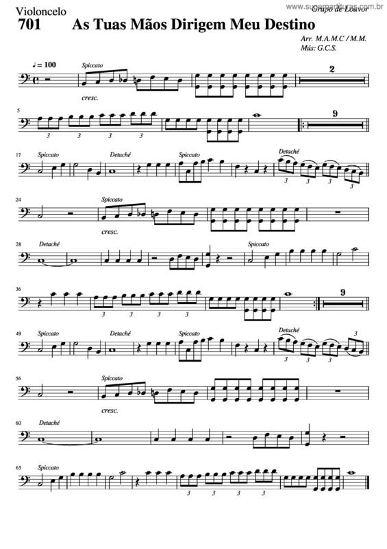 Partitura da música 701 – As Tuas Mãos Dirigem Meu Destinho v.4
