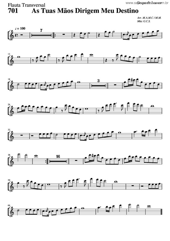 Partitura da música 701 – As Tuas Mãos Dirigem Meu Destinho