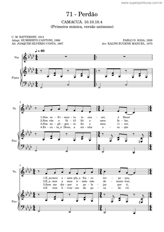 Partitura da música 71 – Perdão