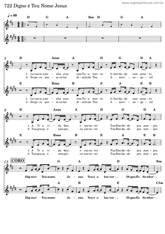 Partitura da música 722 Digno É Teu Nome