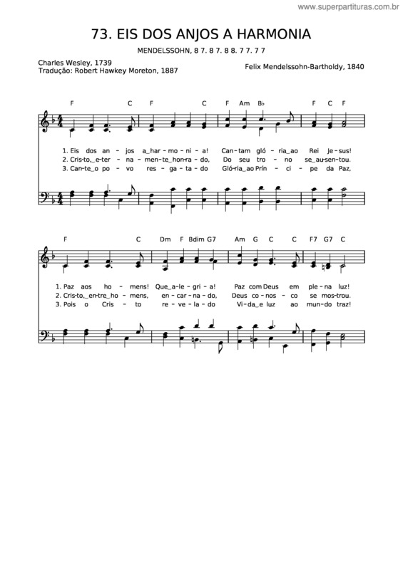 Partitura da música 73 Eis Dos Anjos A Harmonia