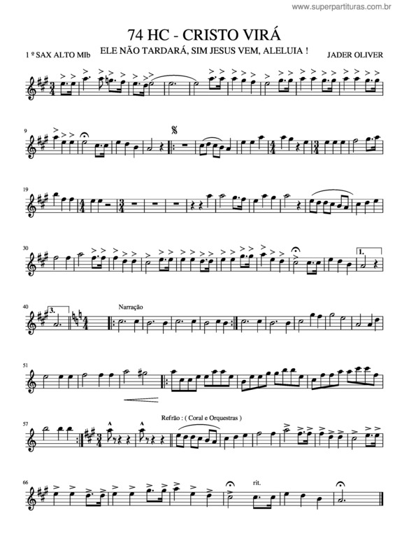 Partitura da música 74 Hc 1 Sax Alto Mi B Cristo Vir