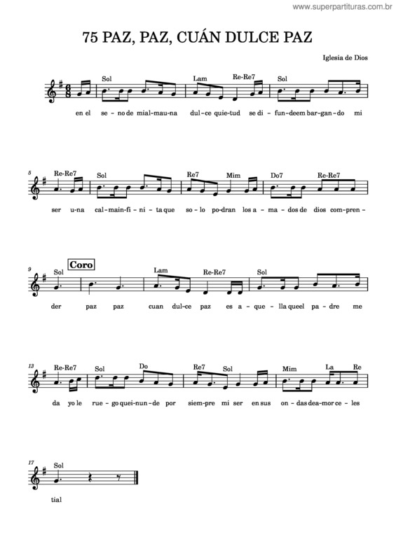 Partitura da música 75 Paz, Paz, Cuán Dulce Paz