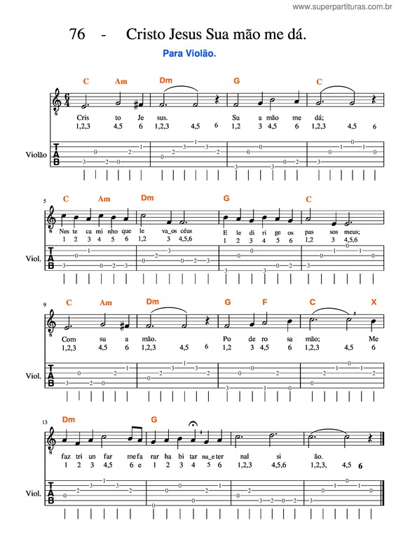 Partitura da música 76 – Cristo Jesus Sua Mão Me Dá.