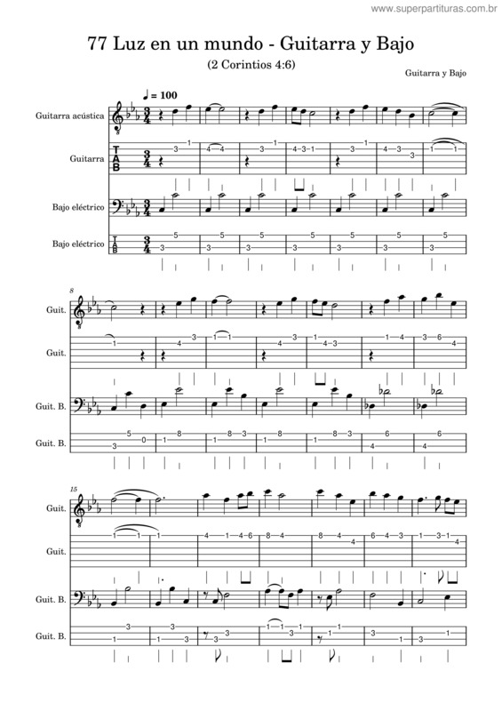 Partitura da música 77 Luz En Un Mundo – Guitarra Y Bajo