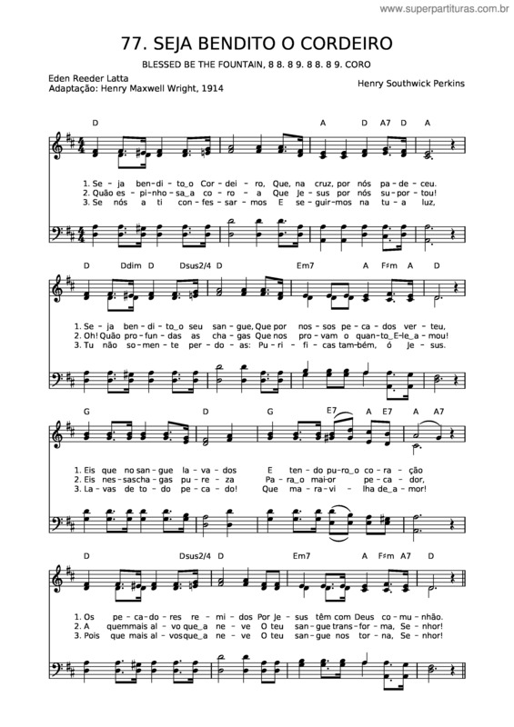 Partitura da música 77 Seja Bendito O Cordeiro