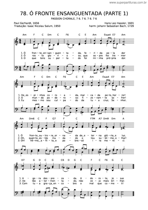 Partitura da música 78 Ó Fronte Ensanguentada v.2