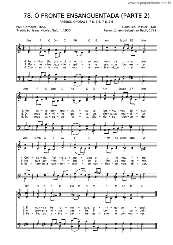 Partitura da música 78 Ó Fronte Ensanguentada