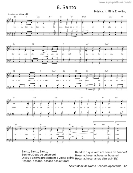 Partitura da música 8. Santo – Ir. Míria T. Kolling