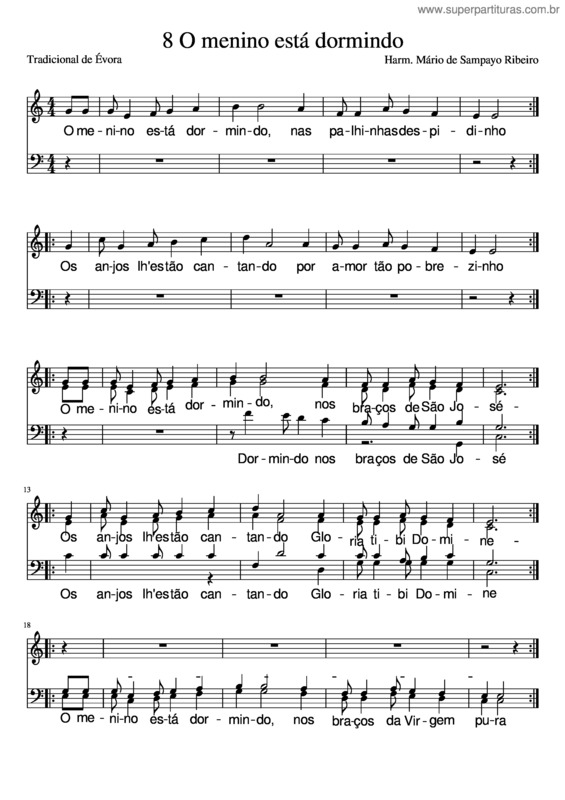 Partitura da música 8 O Menino Está Dormindo