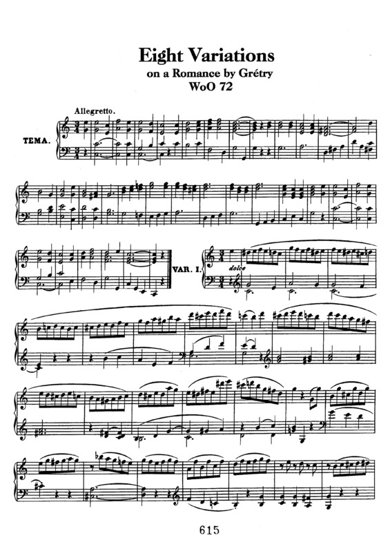 Partitura da música 8 Variations on a Romance by Gretry