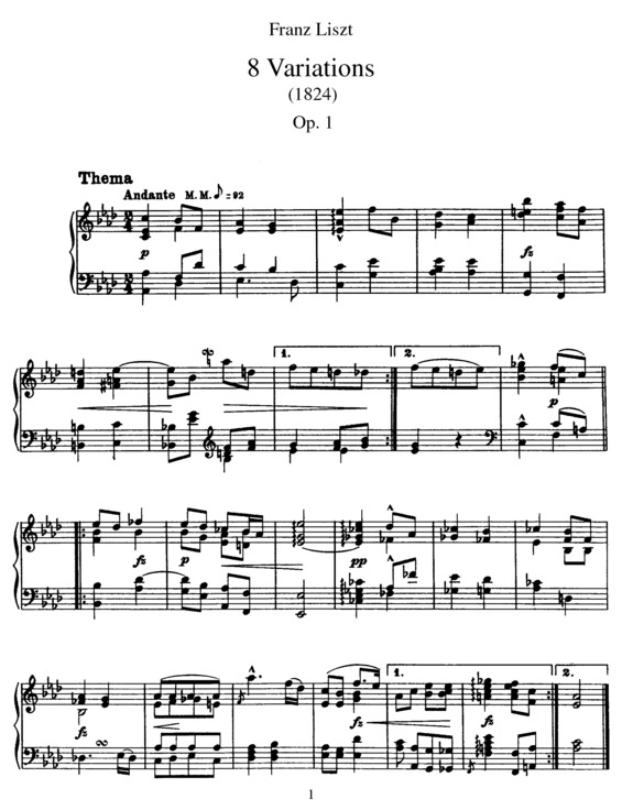 Partitura da música 8 Variations S.148