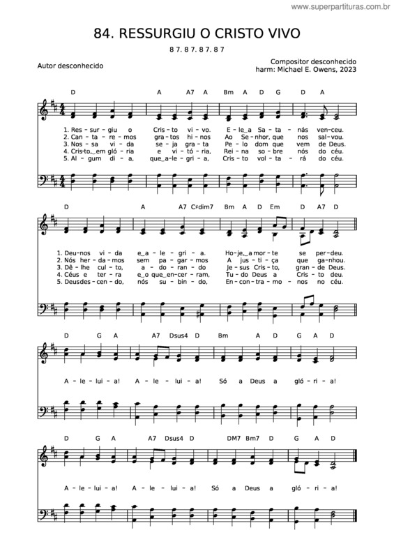 Partitura da música 84 Ressurgiu O Cristo Vivo