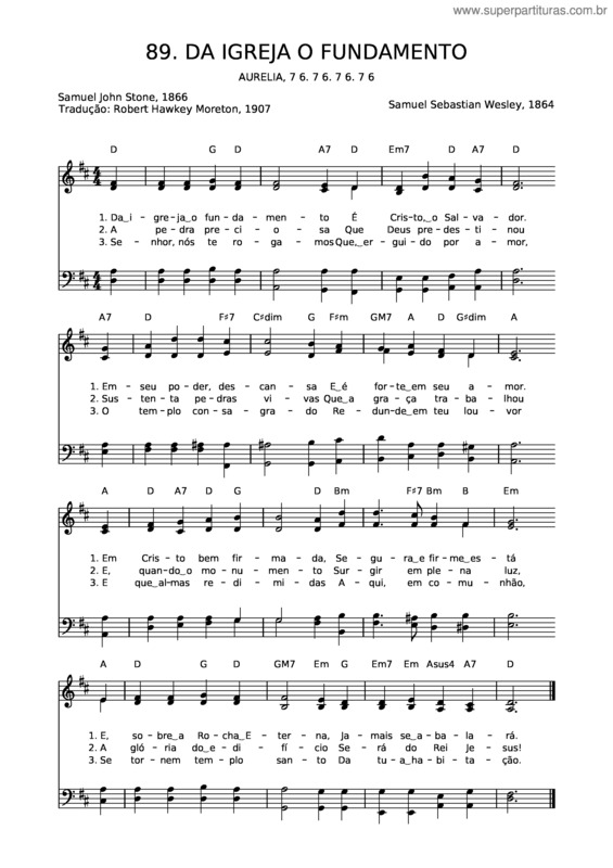 Partitura da música 89 Da Igreja O Fundamento