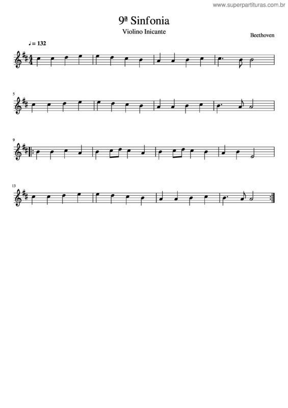 Partitura da música 9ª Sinfonia – Violino Facilitado