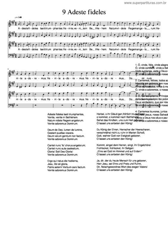 Partitura da música 9 Adeste Fideles