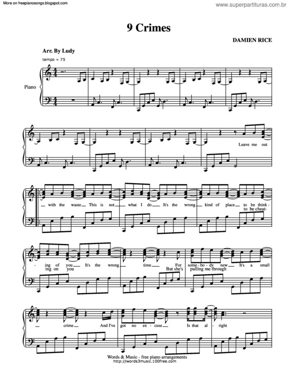 Partitura da música 9 Crimes