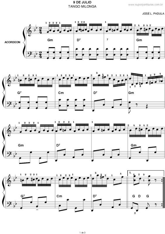 Partitura da música 9 de Julho