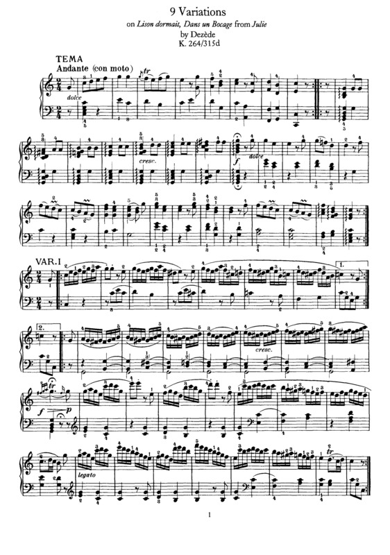 Partitura da música 9 Variations on `Lison dormait`