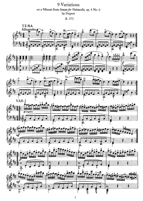 Partitura da música 9 Variations on a Menuet by Jean-Pierre Duport