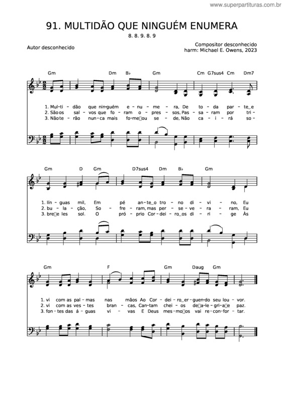 Partitura da música 91 Multidão Que Ninguém Enumera