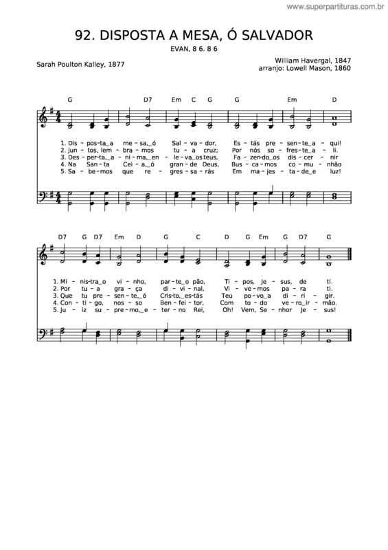 Partitura da música 92 Disposta A Mesa, Ó Salvador