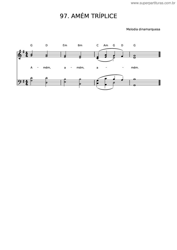 Partitura da música 97 Amém Tríplice