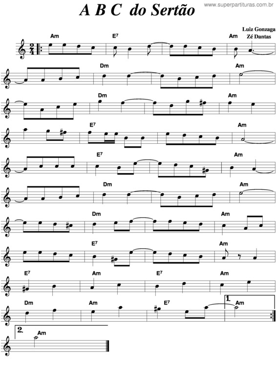 Partitura da música A, B, C Do Sertão