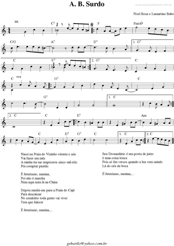 Partitura da música A. B. Surdo