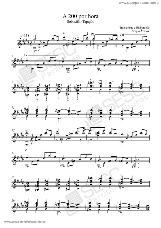 Partitura da música A 200 por hora