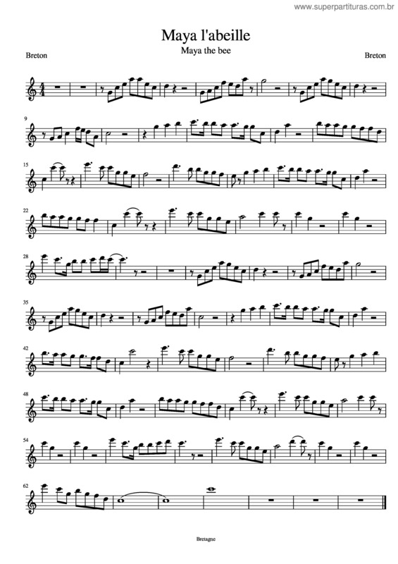 Partitura da música A Abelha Maia