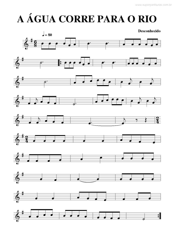 Partitura da música A Água Corre Para O Rio