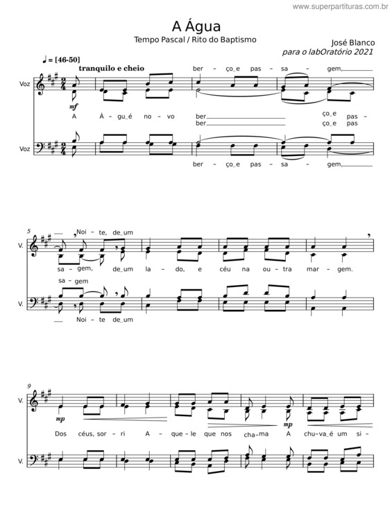 Partitura da música A Água