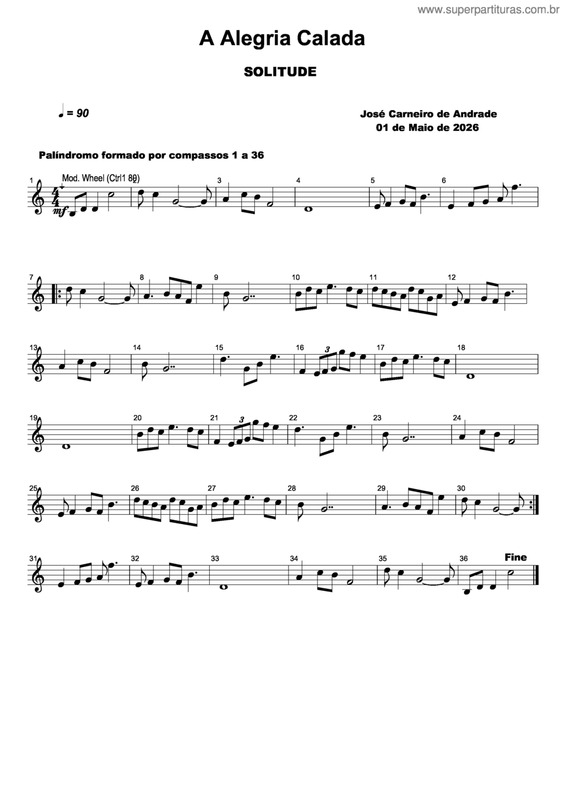 Partitura da música A Alegria Calada
