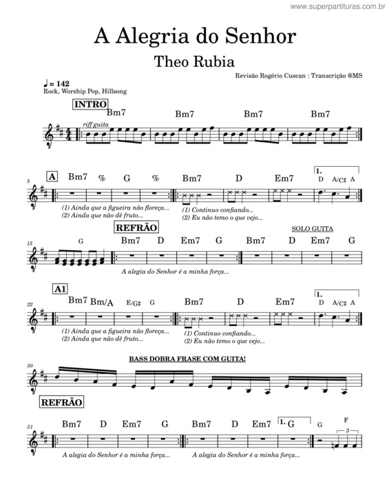 Partitura da música A Alegria Do Senhor  – Theo Rubia