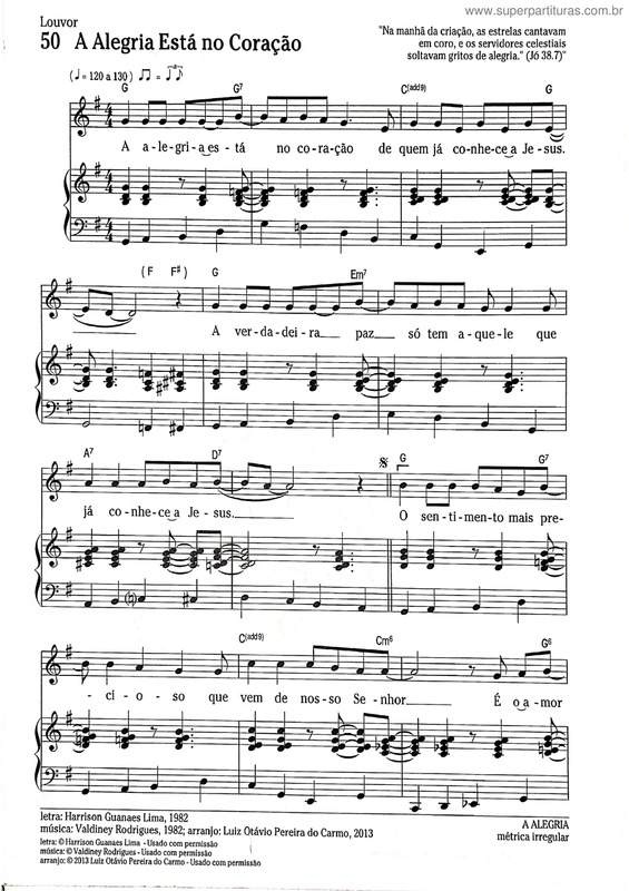 Partitura da música A Alegria Está No Coração v.5