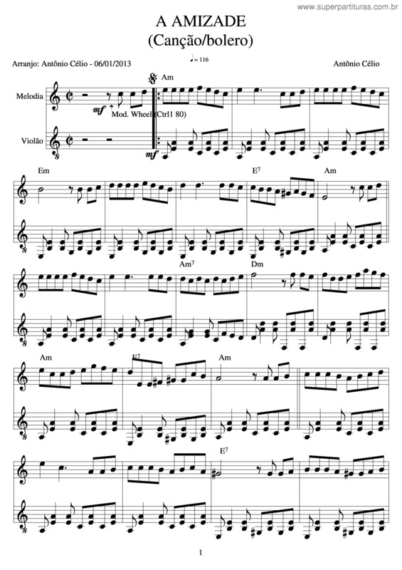 Partitura da música A Amizade v.2