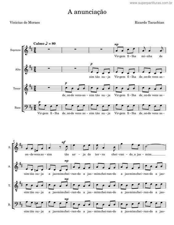 Partitura da música A Anunciação – Ricardo Tacuchian