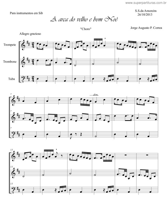 Partitura da música A arca do velho e bom Noé