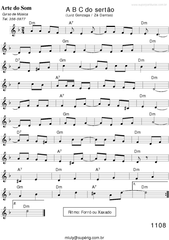 Partitura da música A B C do Sertão