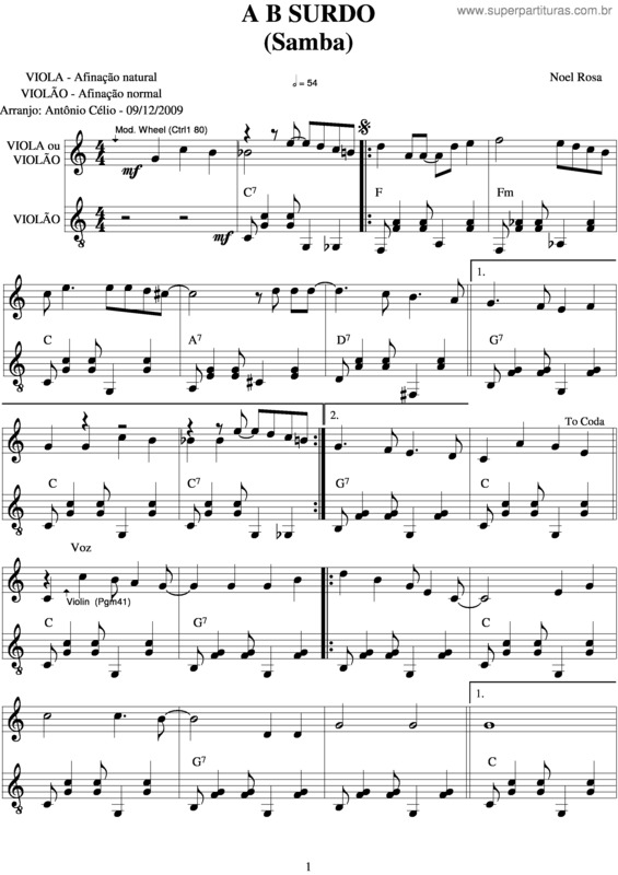 Partitura da música A B Surdo