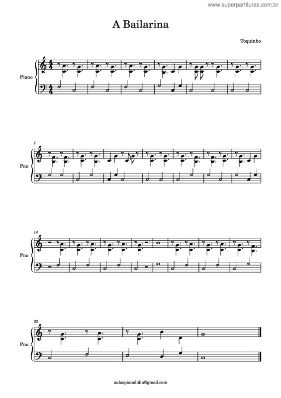 Partitura da música A Bailarina  – Toquinho