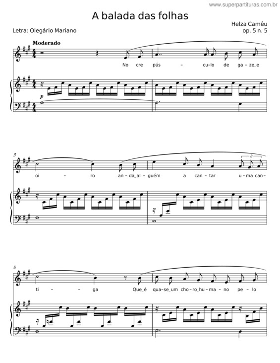 Partitura da música A Balada Das Folhas – Olegário Mariano