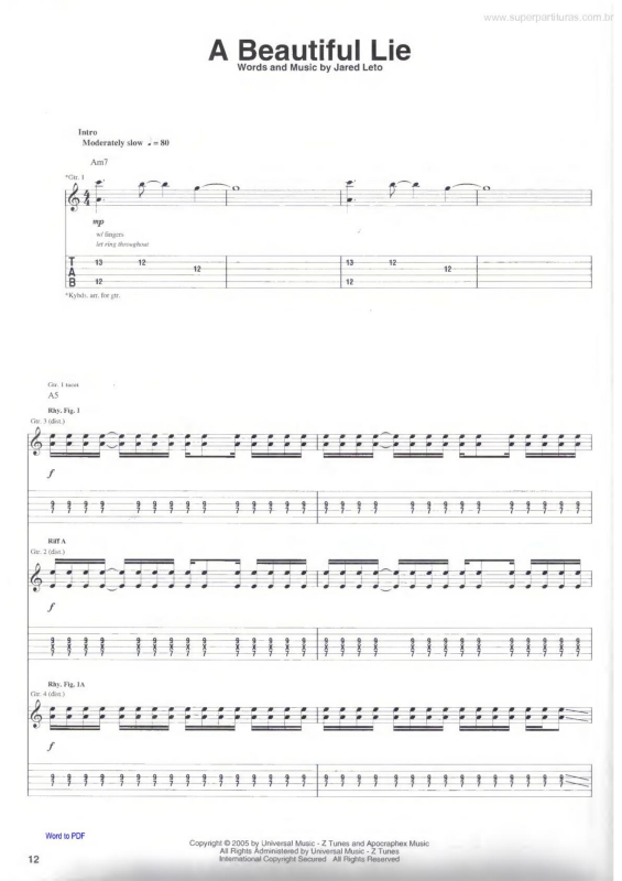 Partitura da música A Beatiful Lie