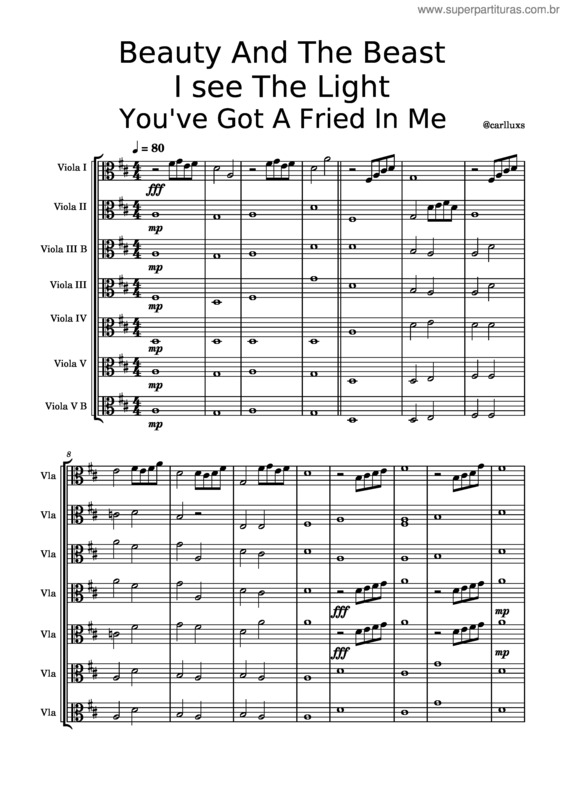 Partitura da música A Bela E A Fera – Disney Solos_Violas