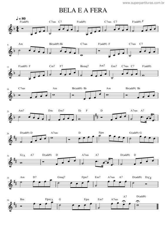 Partitura da música A Bela E A Fera – Disney v.2