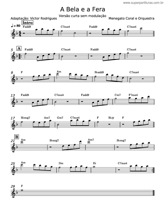 Partitura da música A Bela E A Fera – Disney