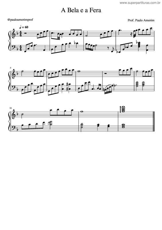 Partitura da música A Bela E A Fera – Prof. Paulo Amorim